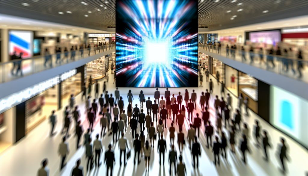 Colourful digital signage displays in a busy retail environment